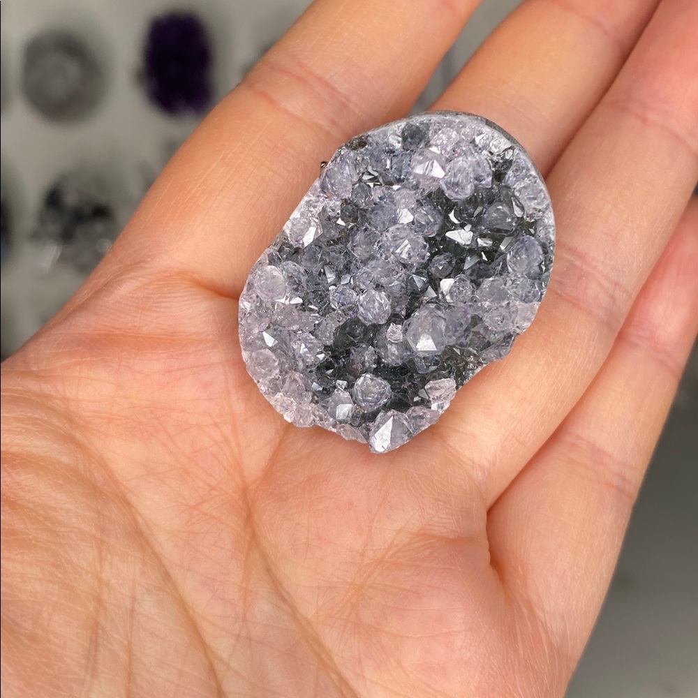 Silver Gray Crystal Druzy Statement Ring - image 2